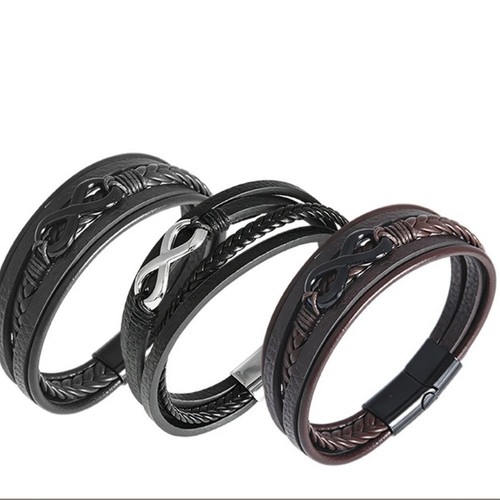 Bracciale pelle marrone con - pelle,