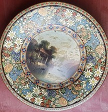 Antico piatto molto grande - ceramica smaltata e dipinta Thun XIX Diametro 50 cm