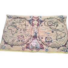 Grande arazzo Geografico  antico tessuto quadro Stendardo  80x135 Cm 