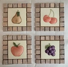 Set 4 pz decori frutta dipinti