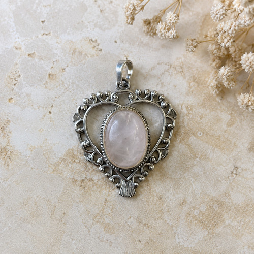 Ciondolo cuore quarzo rosa - ciondolo,