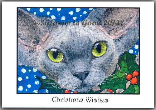 Devon rex art christmas cards - devon,