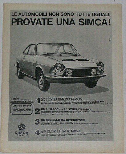 Advert pubblicità 1969 simca - pubblicità,