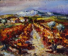 Vigna e Montagna - Dipinto Paesaggio 5x6 Originale, Regalo Arte Impressionista
