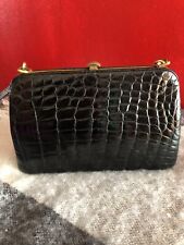 borsa vintage anni ‘60 in pelle di coccodrillo colore nero lucido 