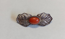 SPILLA IN ARGENTO 800 - FILIGRANA + PIETRA DURA COLORE ROSSO