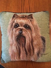 Yorkie Yorkshire Terrier Maltese Dog Puppy Pillow Tapestry Square Quilted Used