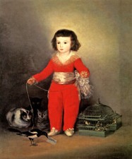 DON MANUEL OSORIO MANRIQUE DE ZUNIGA RAGAZZO GATTI UCCELLI SPAGNA DIPINTO DI GOYA REPRO