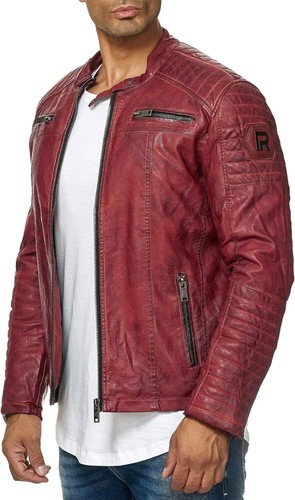 Giacca pelle biker - , uomo
