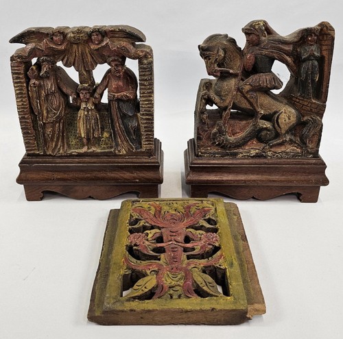 Lotto antichi pannelli legno - 3,