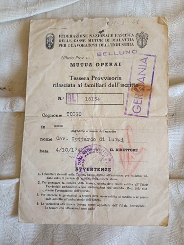 1943 rara tessera provvisoria - 1943,