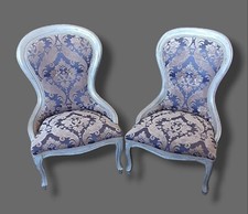 COPPIA POLTRONE LEGNO STOFFA DAMASCATO L.59 H.88 H.40 P.60 POLTRONE SHABBY CHIC 