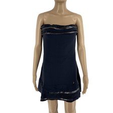 Fairly Donna Nero senza Maniche 100% Seta ad A Abito Taglia 46 Eu 42 UK 14 US 12