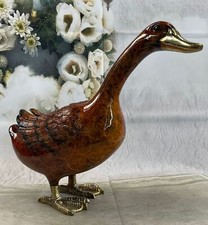 Bronzo Scultura Statua 17 " Spagna Intagliato Animale Anatra Oca Goosey Gooise