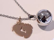 CHIAMA ANGELI con catenina in acciaio campanellino  gravidanza e ciondolino acc.