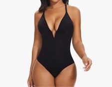 Body SHAPERIN donna XL profondo scollo a V perizoma tuffo controllo pancia nero