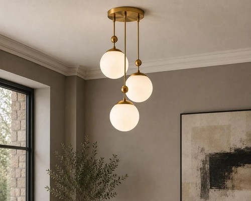 Lampadario globo ottone - lampadario,