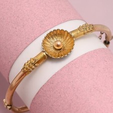 Bracciale antico vittoriano revival etrusco margherita fiore oro giallo pieno