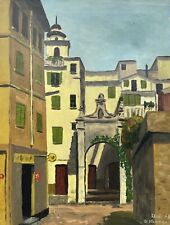 Quadro a Olio Soleggiato Vista Città Centro Storico Vicolo Case Arco Italia 1955