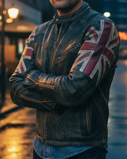 Giacca pelle uomo marrone