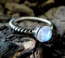 Fuoco Luna Rotondo Gemma 925 Argento Sterling Contorto Fedina Regalo Per Mom