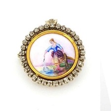 Spilla  Ciondolo in oro primi del 900 smalti diamanti 0.70 carati