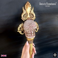 antico antico scettro etnico rituale tibetano buddista tantrico testa di teschio cristallo di