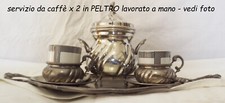 SERVIZIO CAFFE‘ da 2 in CERAMICA e PELTRO LAVORATO A MANO di vintage per ANNI 60