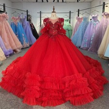 Abito da ballo di lusso rosso pizzo applicazioni Quinceanera abiti festa compleanno