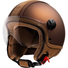 CASCO MOTO MOTOCUBO JET TOP ANT 22.06 PELLE VISIERA ELICOTTERO TABACCO TG M