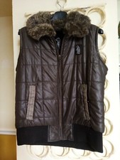 REFRIGUE giubbotto imbottito Smanicato Donna Con Pelliccia Interna Marrone E...