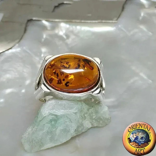 Anello argento 925 ambra ovale - ambra,