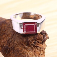 Riscaldato Rubino Gemma Con 18K Placcato Oro Bianco Argento Anello per Uomo #