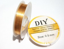 6mt /rotolo di filo in rame placcato 0.5mm 'anti-tarnish' colore oro chiaro