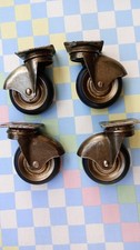 Set 4 ruote rotelle originali metallo gomma vintage mobili sedie antiche piastra