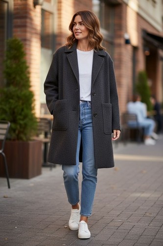 Cappotto donna misto lana blu