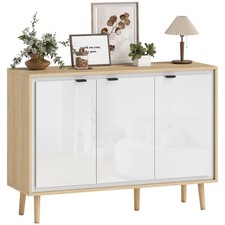 HOMCOM Credenza Moderna 3 Ante Ripiano Regolabile 107x35x77cm Bianco e Rovere