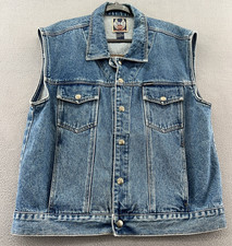 Gilet blu biker vintage uomo taglia large blu denim jeans Harley Davidson ricamato