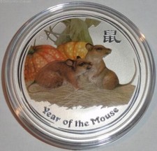 Australia 2 oz argento Lunar Mouse II 2008 colore TOP - MONETA INVESTIMENTO