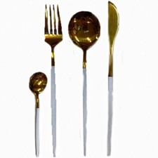 Servizio di posate completo tavola 6 persone oro e bianco set 24 in acciaio inox