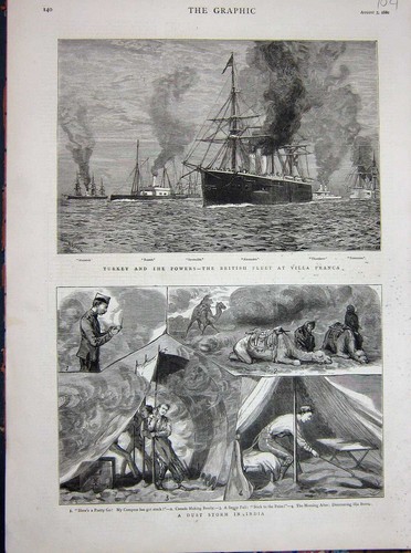 Old antique print 1880 ships - old,