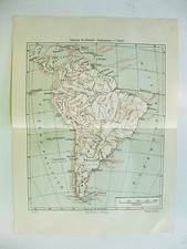 stampa antica old map mappa AMERICA ESPLORAZIONE CHILE VENEZUELA BRASILE  1931