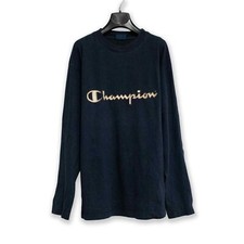 T shirt Champion Vintage blu scura con logo grande ricamato - Taglia L uomo