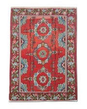 Tappeto kilim rosso moldavo floreale fatto a mano lana tessuto piatto 287x207 cm