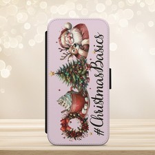 Custodia telefono rosa carina Babbo Natale iPhone Samsung Google Pixel portafoglio flip