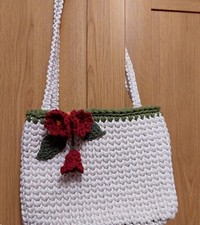 Borsa Beige Donna Ragazza All'uncinetto Cotone Handmade Motivi Floreali 25x20cm 