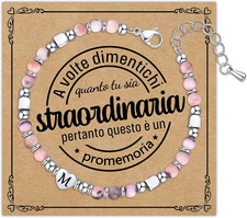 Bracciale Con Lettera Iniziale per Donna Ragazza-4Mm Pietra Naturale Rosa Zebra-