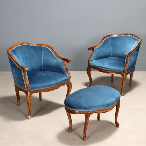 Poltrone antiche con pouf noce - antiche,