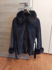 BELLA GIACCA BLU IN PELLE DI RENNA CON FINITURE IN VOLPE TAGLIA IT 46 - PERFETTA