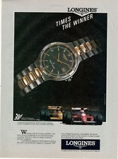 LONGINES 1990 Pubblicità vintage OROLOGIO TI CONQUEST VHP formula 1 grand prix 